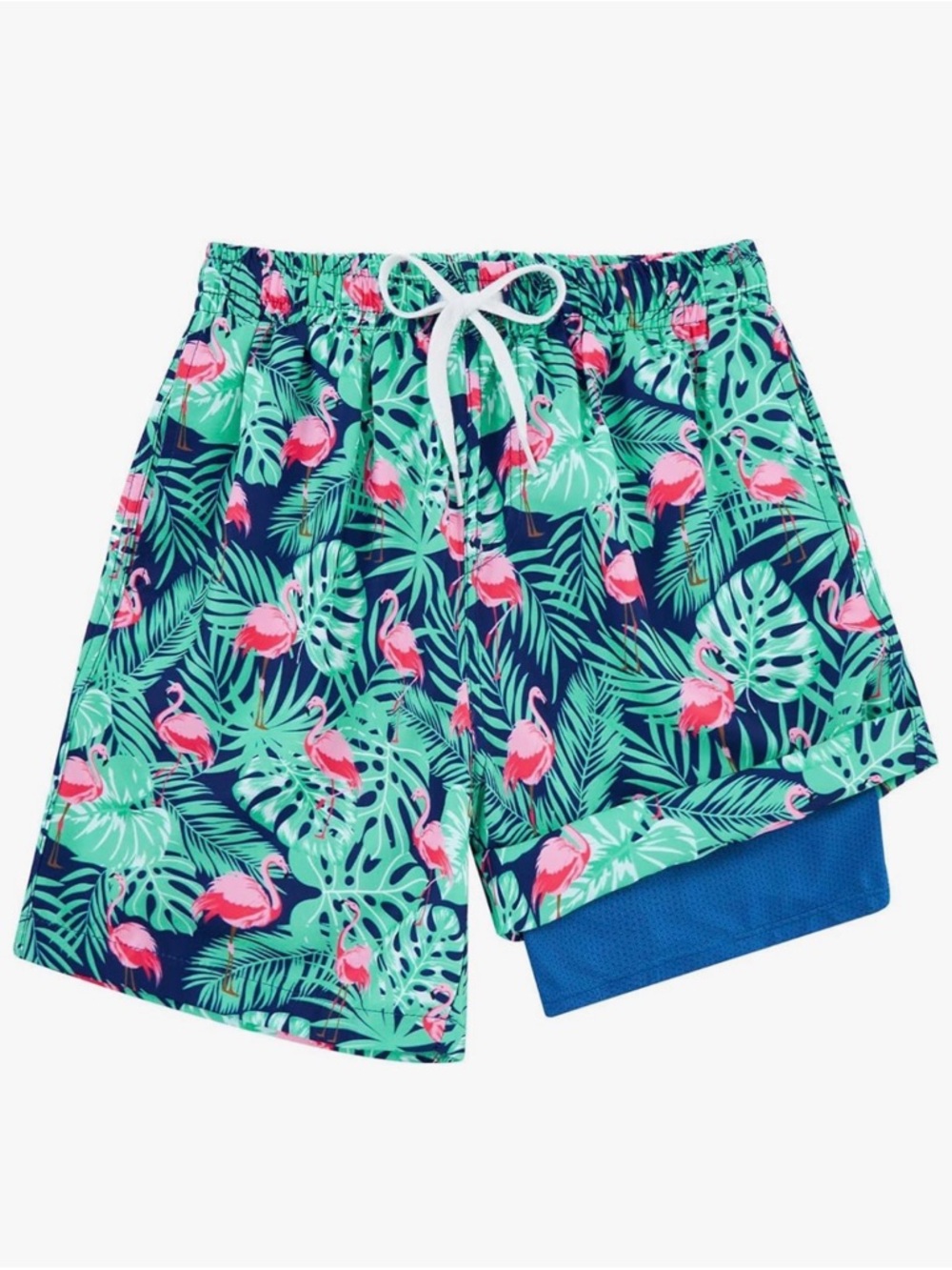 Kid’s Tropical Flamingo Swim Shorts - Navy & Green